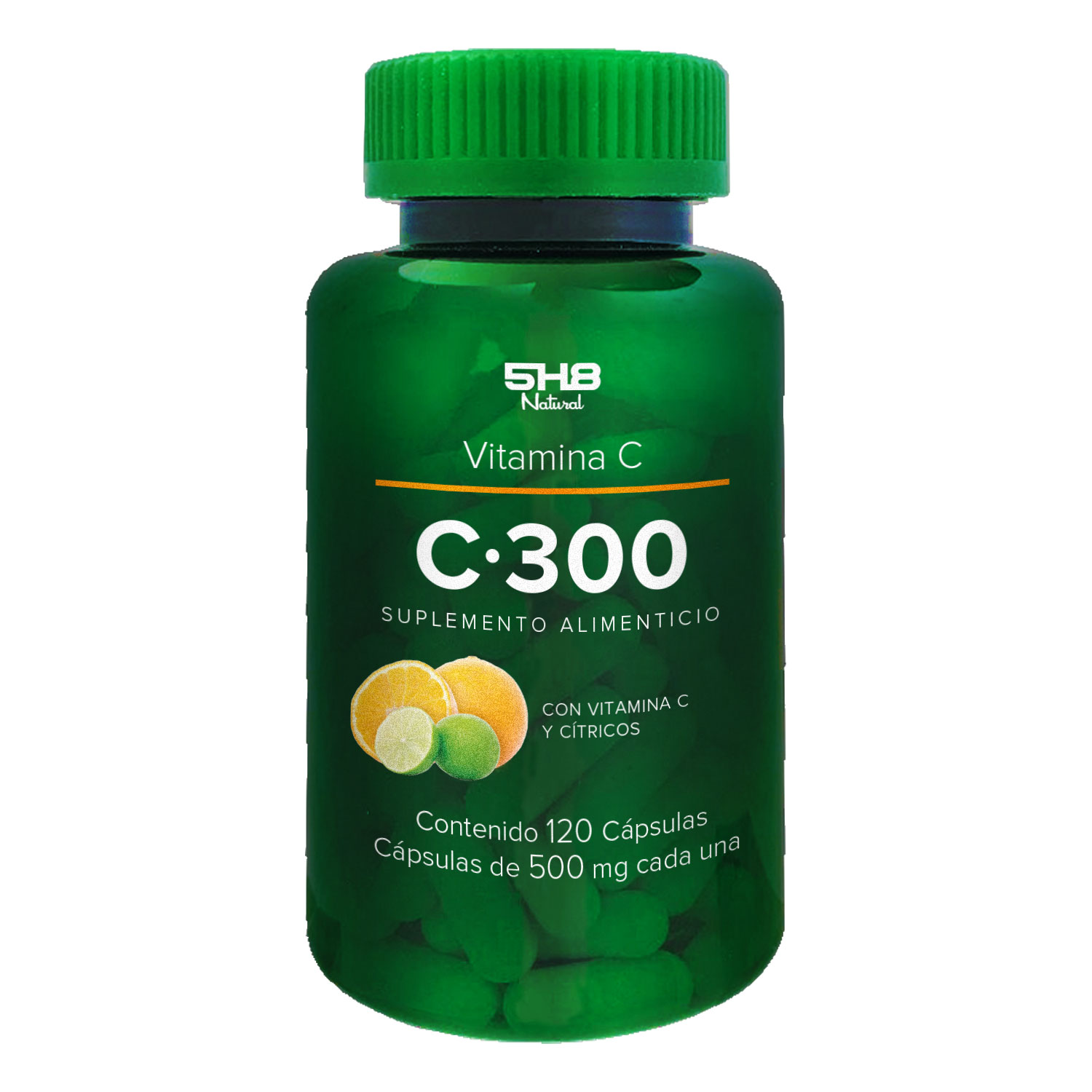 5H8 Nutrition C300 Vitamina C.120 Cápsulas, 300 mgs De Vitamina C Por Porción Contiene Cítricos Suplementos Alimenticios para sistema inmune