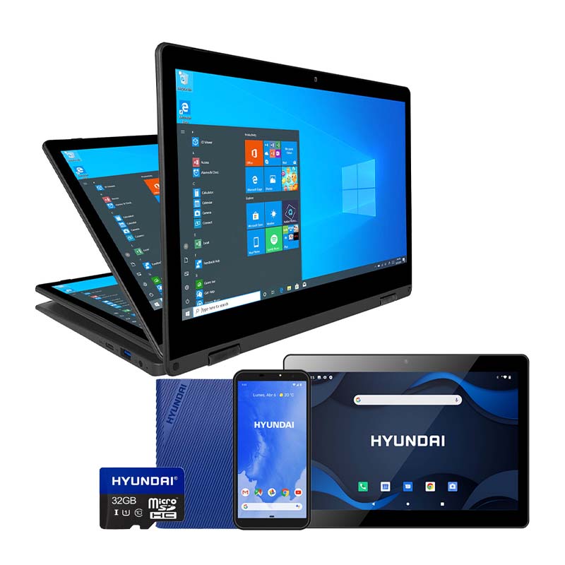 Hyundai Combo Laptop 2 en 1, 11+ Tablet + Celular + Disco Duro + 2 Micro SD 32GB