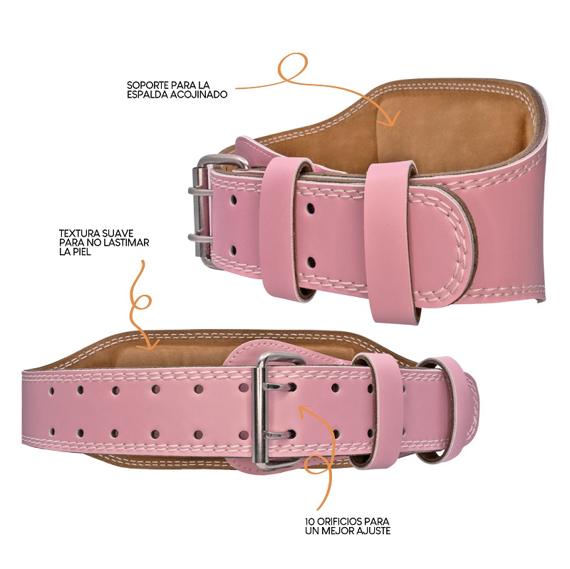 Cinturon Gym Faja Lumbar De Cuero Para Levantar Peso. Rosa. Talla L
