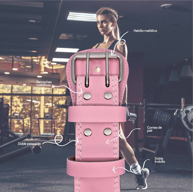 Cinturon Gym Faja Lumbar De Cuero Para Levantar Peso. Rosa. Talla L