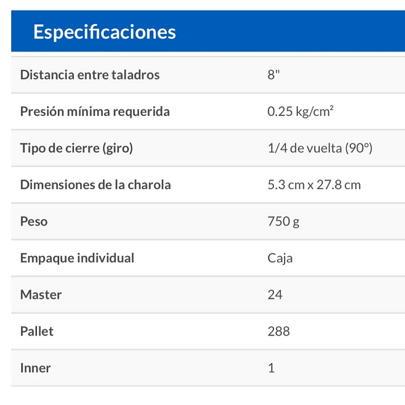 Mezcladora para Fregadero 8'Manerales Metalicos de Acero Inoxidable Standard Foset Cuello de latón AQF-86