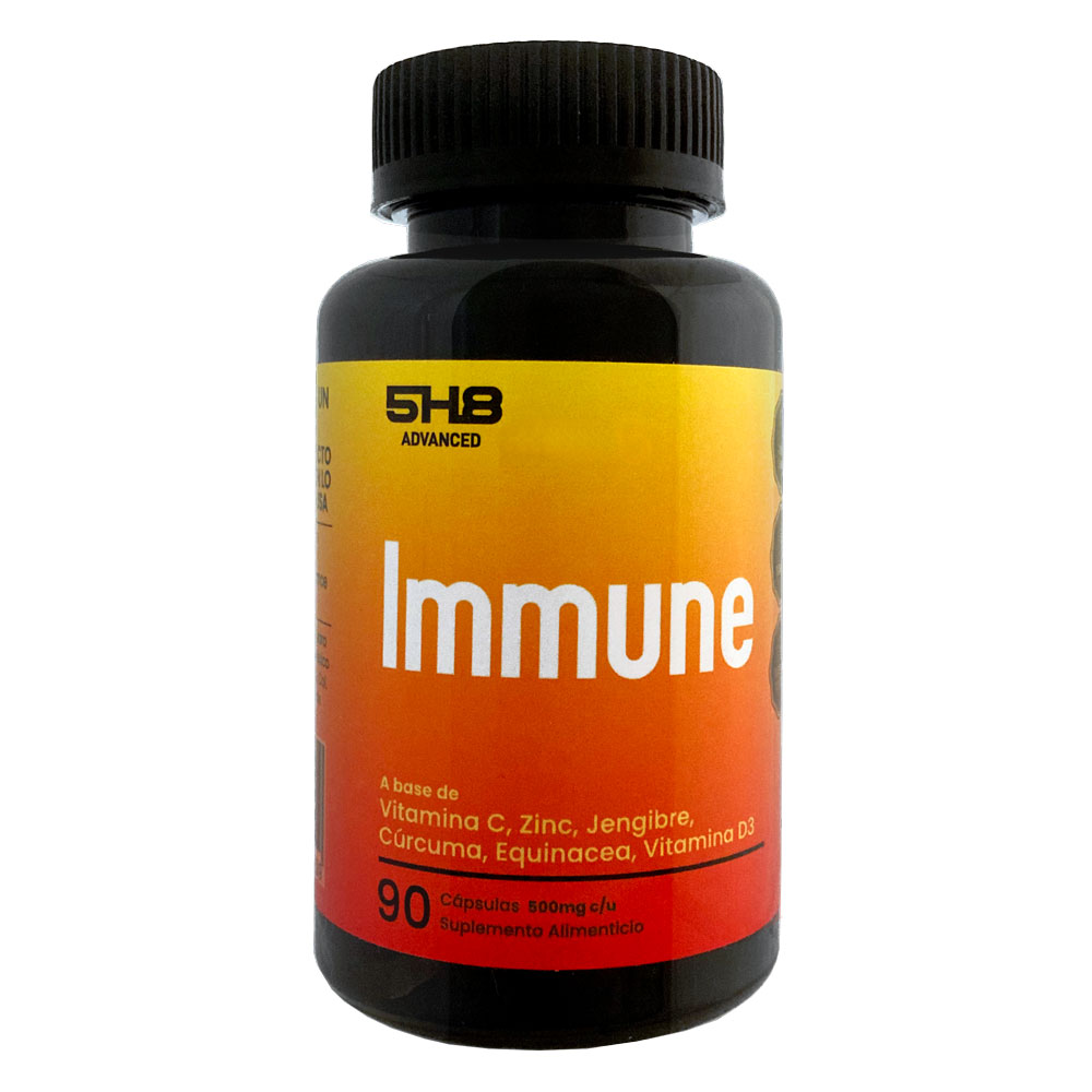 5H8 ADVANCED IMMUNE 90 Cápsulas para 45 días Vitamina C, Zinc, Echinacea, Cúrcuma, Jengibre y Vitamina D3 Formula avanzada para proteger y fortalecer el sistema inmune Suplemento Alimenticio