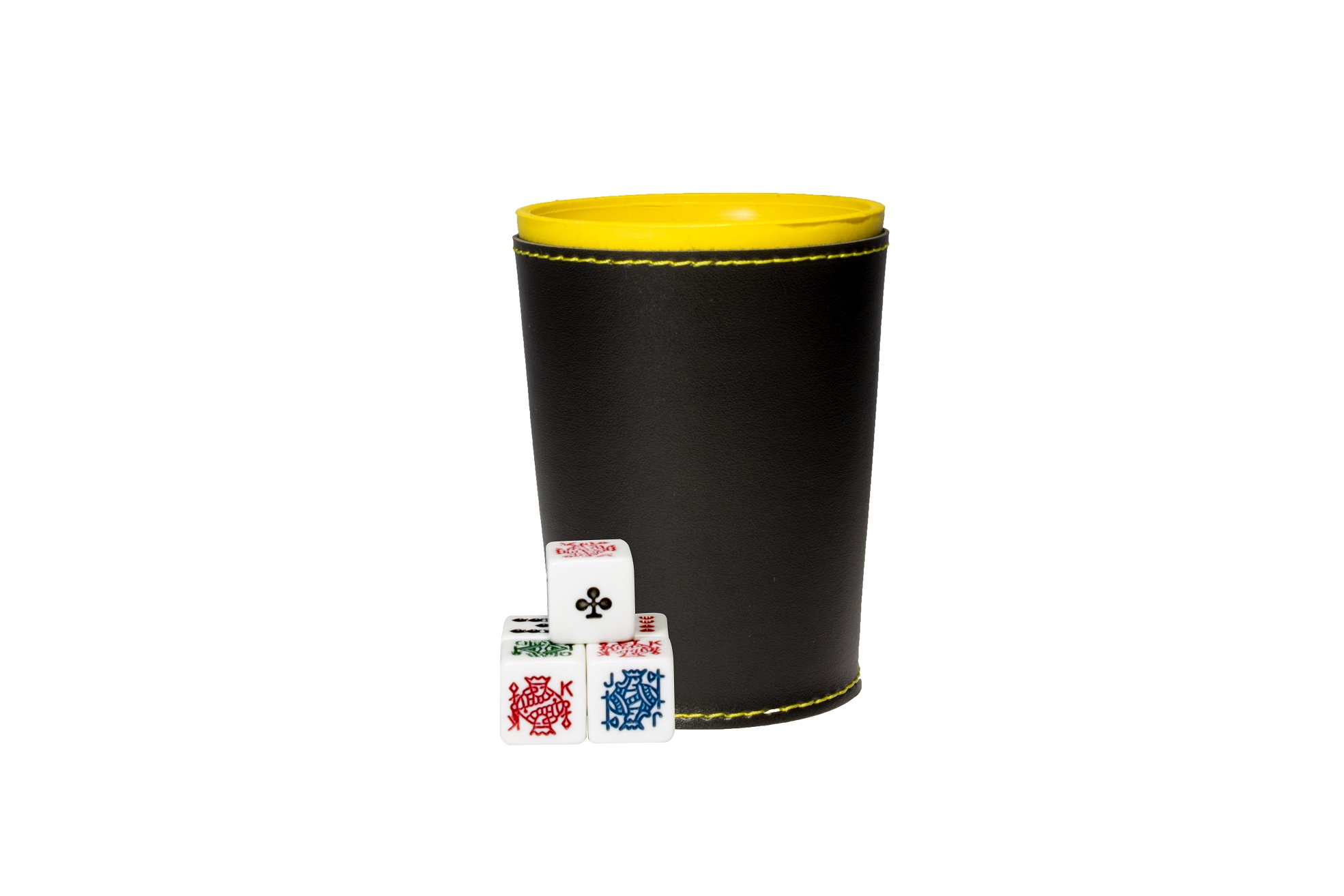 Cubilete Profesional con 5 Dados Poker. Vaso Estriado Color Amarillo