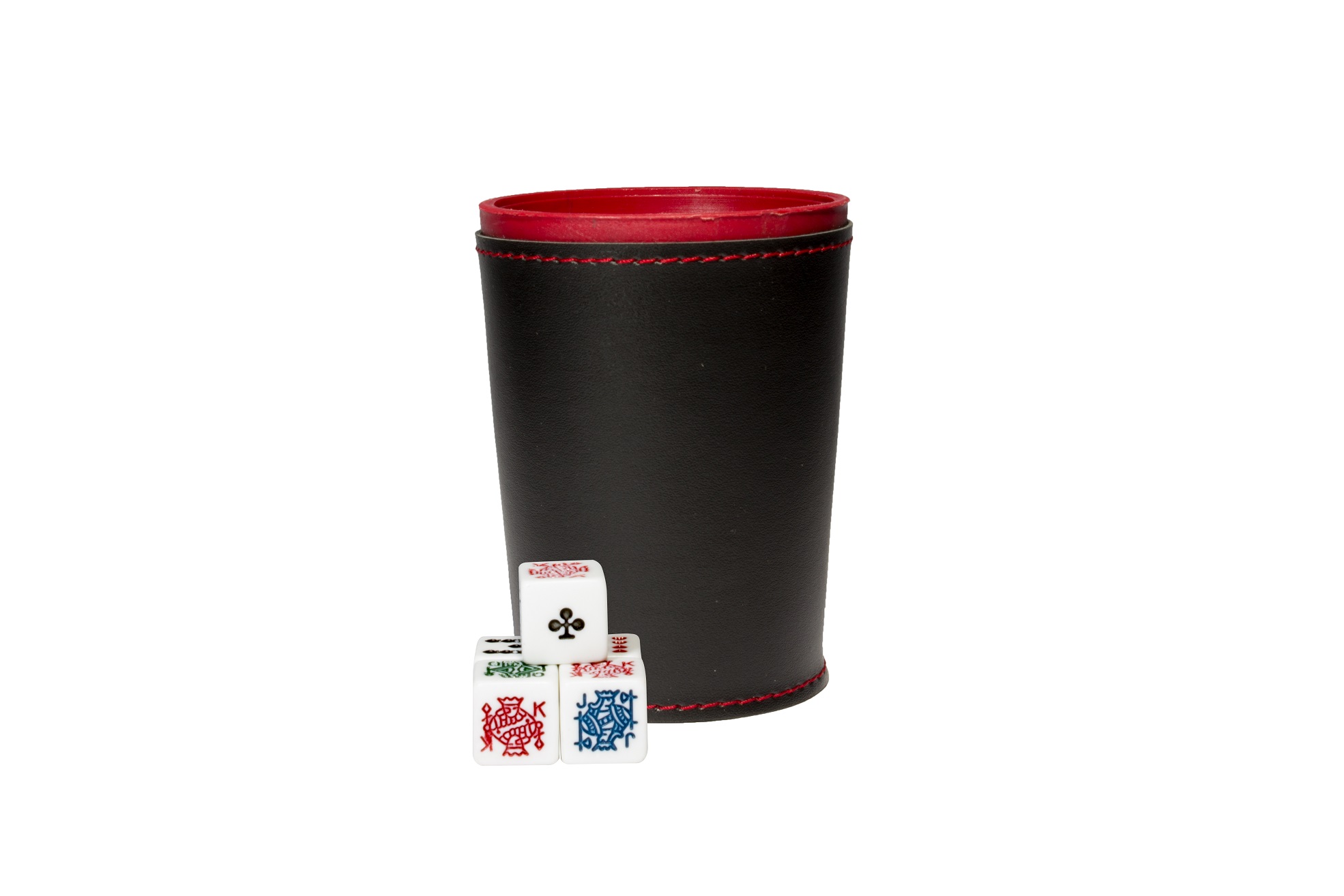 Cubilete Profesional con 5 Dados Poker. Vaso Estriado Color Rojo