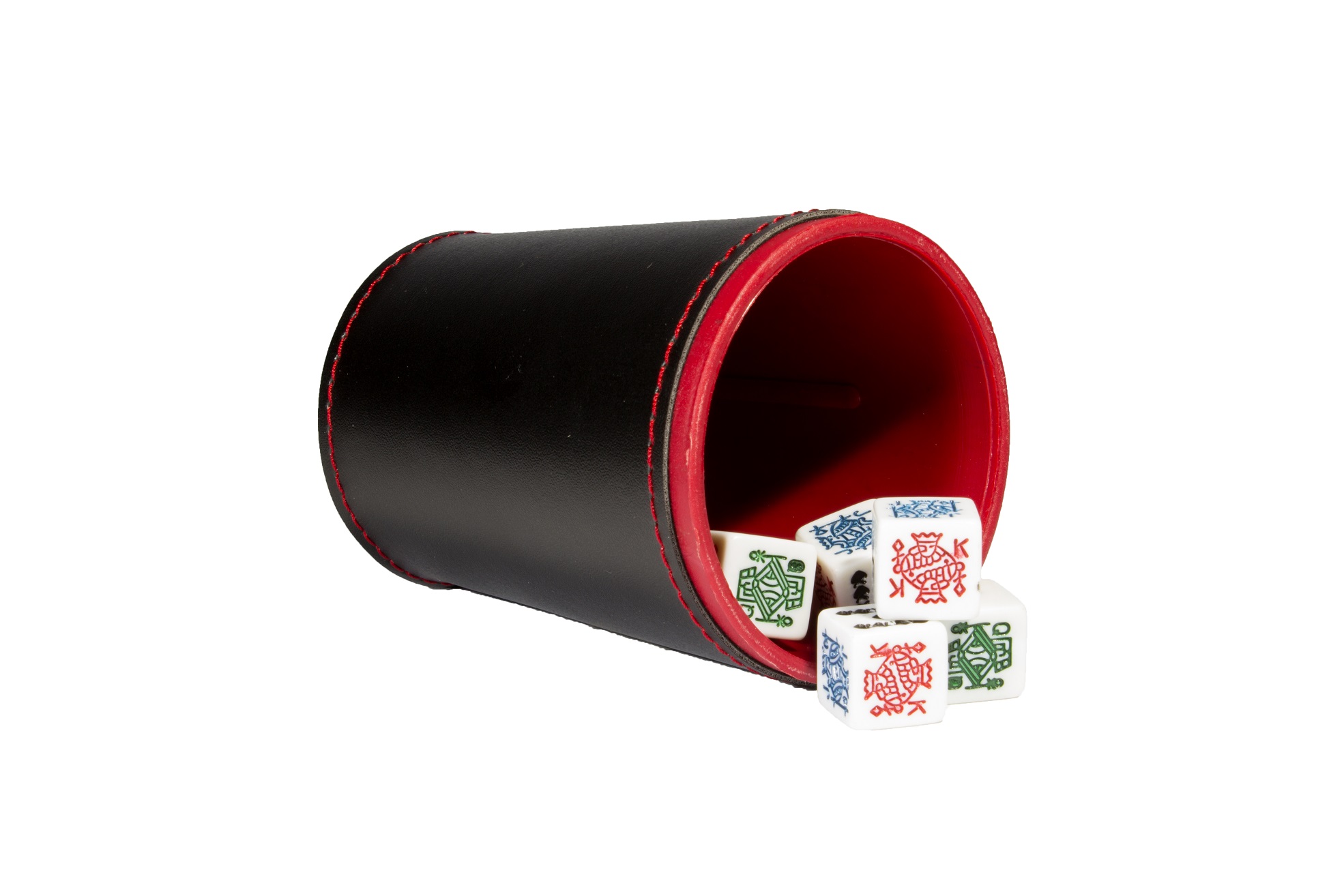 Cubilete Profesional con 5 Dados Poker. Vaso Estriado Color Rojo