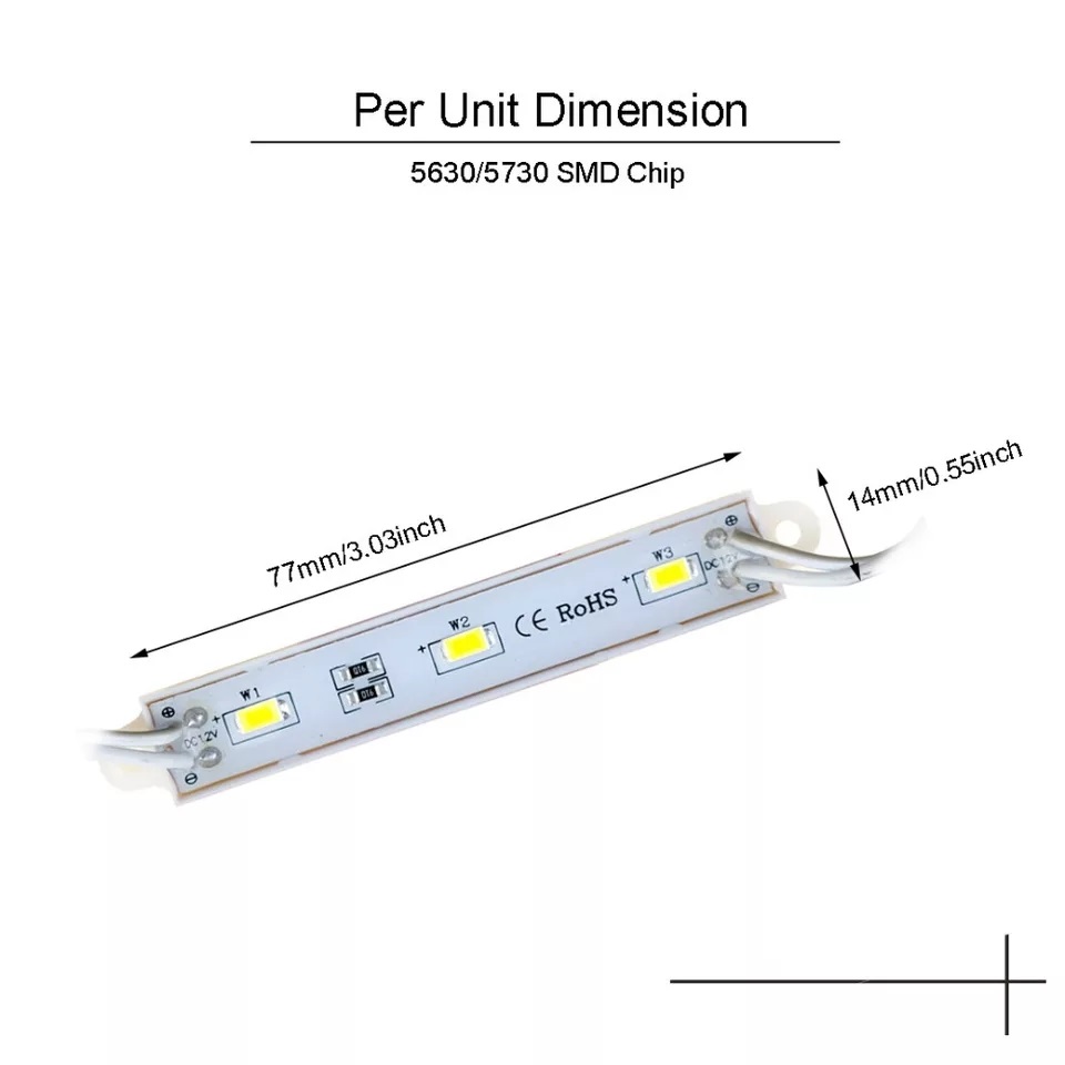 Modulo 3 Led 5730 (200 Pzs) Blanco Frio 6500k 12v .72w
