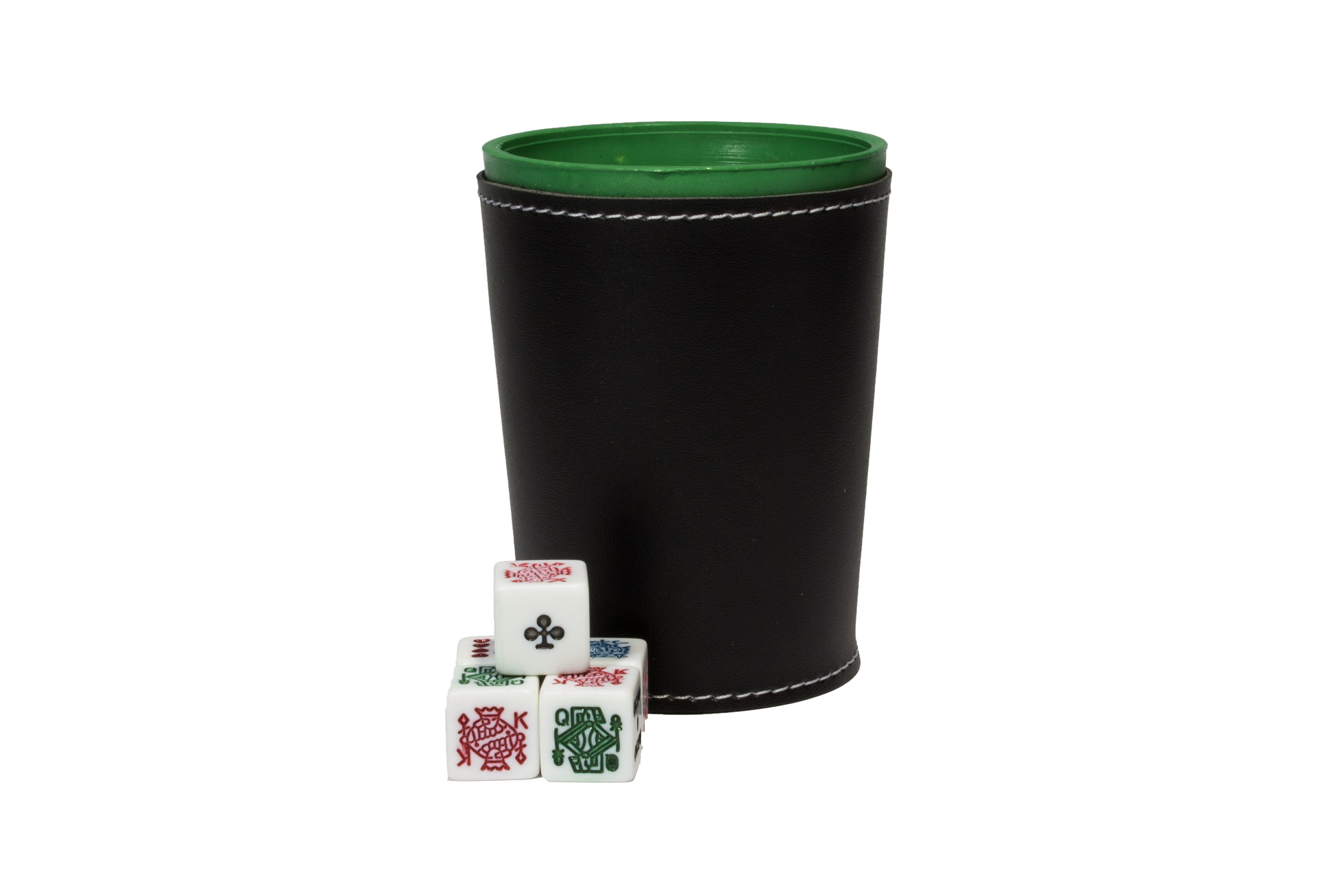 Cubilete Profesional con 5 Dados Poker. Vaso Estriado Color Verde