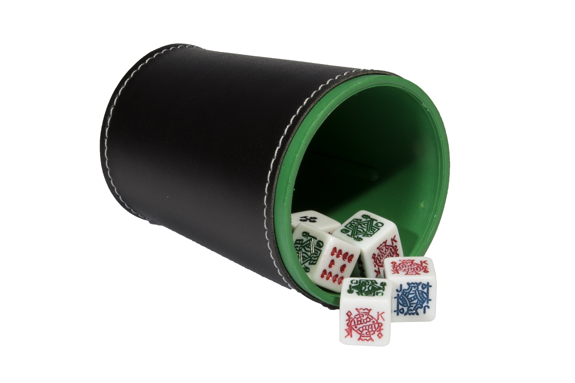 Cubilete Profesional con 5 Dados Poker. Vaso Estriado Color Verde