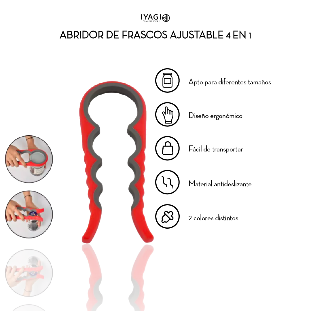 Abridor De Frascos Ajustable 4 En 1 Iyagi