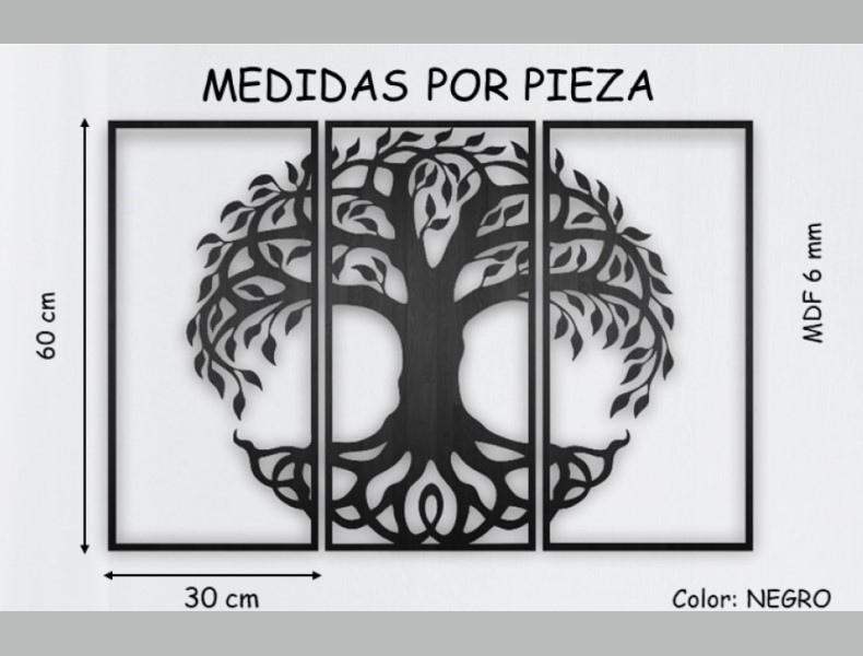 Cuadro Decorativo Árbol MADERA Mdf 6mm 3 Piezas PARED MURO DECORACION 