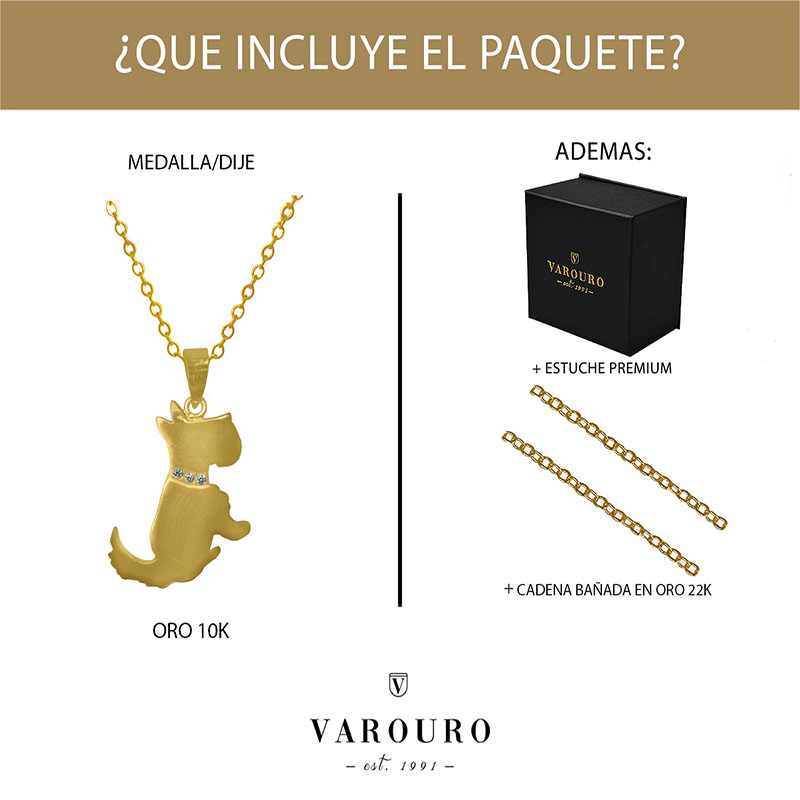 Dije Perro Schnauzer  VAROURO  Oro 10k | Medalla Amor + Cadena Regalo