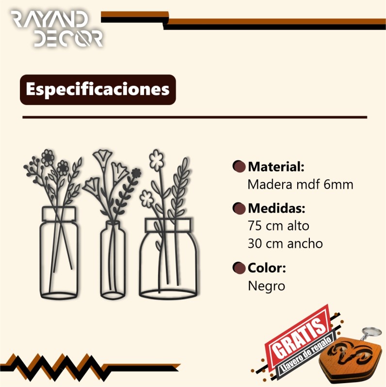 Cuadro Decorativo Floreros Madera Mdf (6mm) DECORACION DE INTERIORES