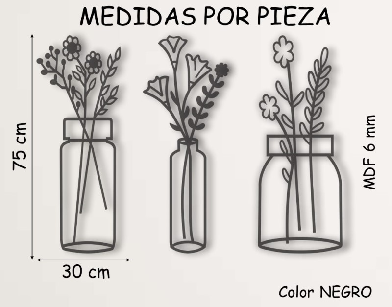 Cuadro Decorativo Floreros Madera Mdf (6mm) DECORACION DE INTERIORES