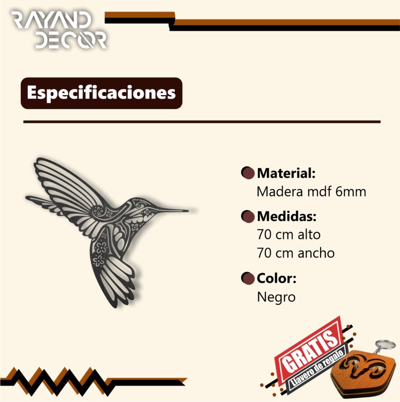 Cuadro Decorativo Colibri madera MDF 6mm Pared