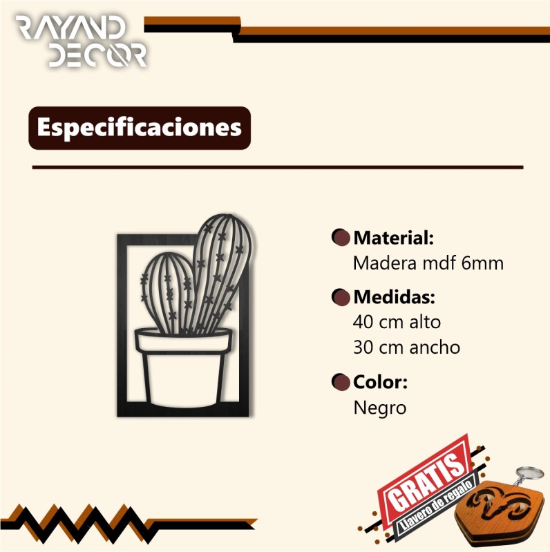 Cuadro Decorativo Cactus Pared  Madera mdf 6mm Decoración de interiores