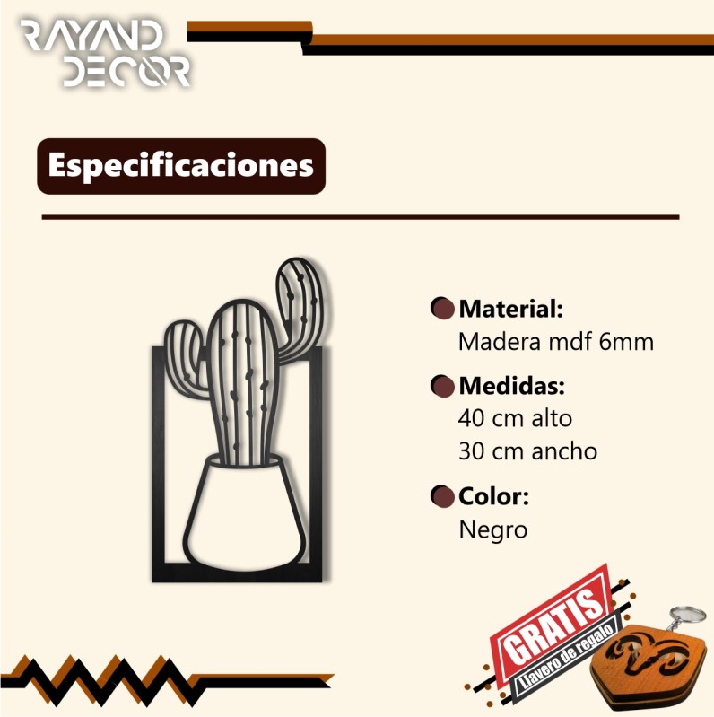 Cuadro Decorativo Cactus Pared  Madera mdf 6mm Decoración de interiores