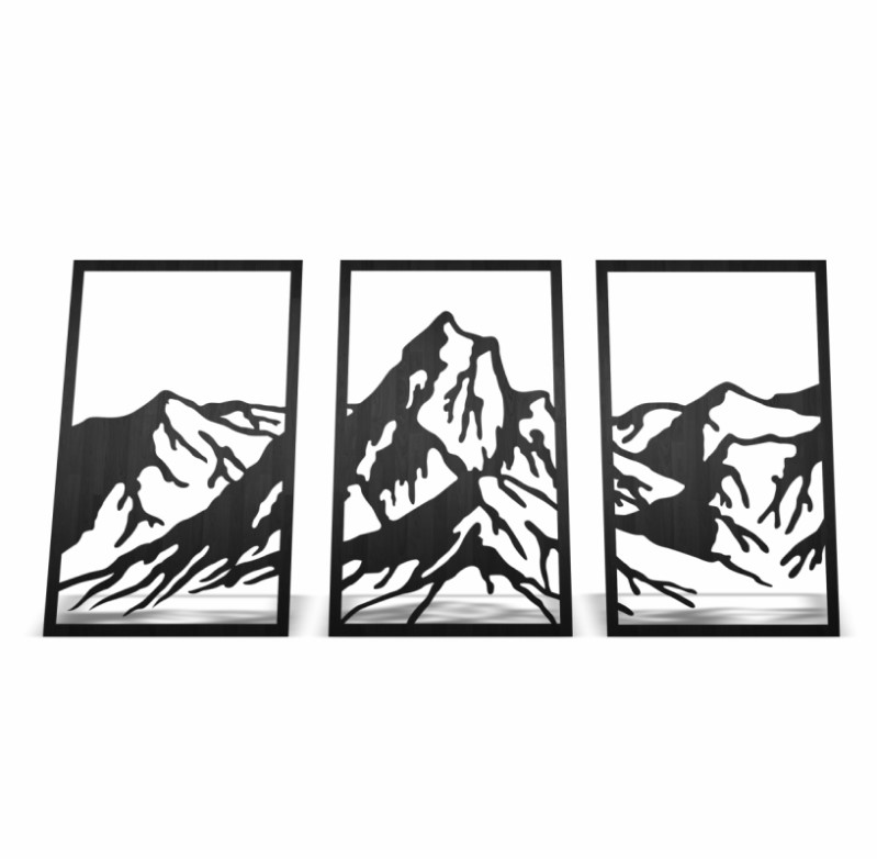 Cuadro Decorativo Montaña Madera Mdf 6mm 3 Pzas
