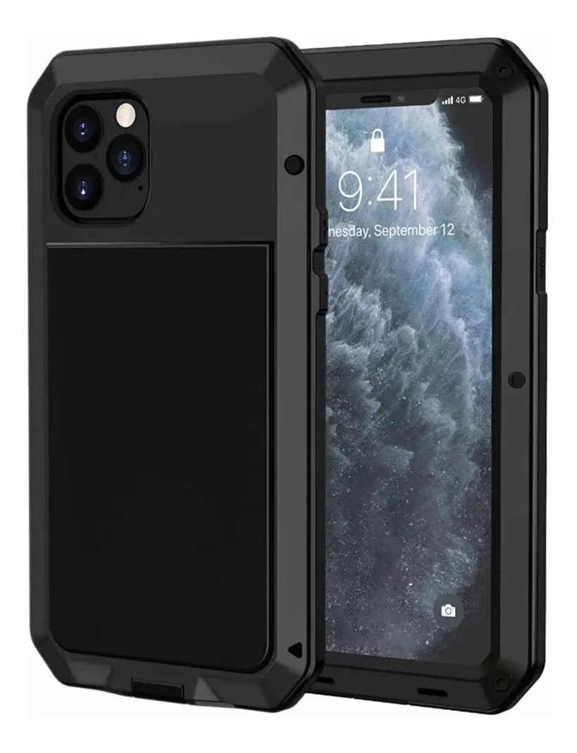 Funda Uso Rudo Para iPhone 11 Pro Max Alto Impacto Metalica Con Mica Gruesa Integrada