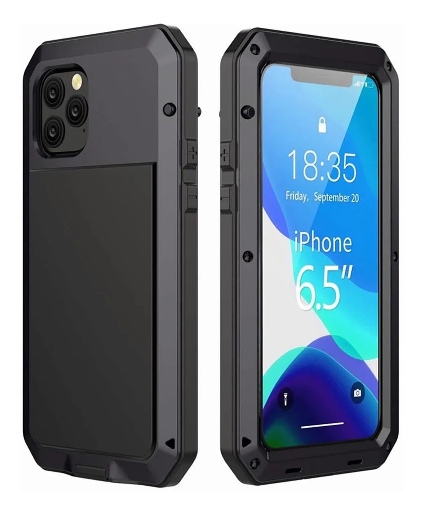 Funda Uso Rudo Para iPhone 11 Pro Max Alto Impacto Metalica Con Mica Gruesa Integrada