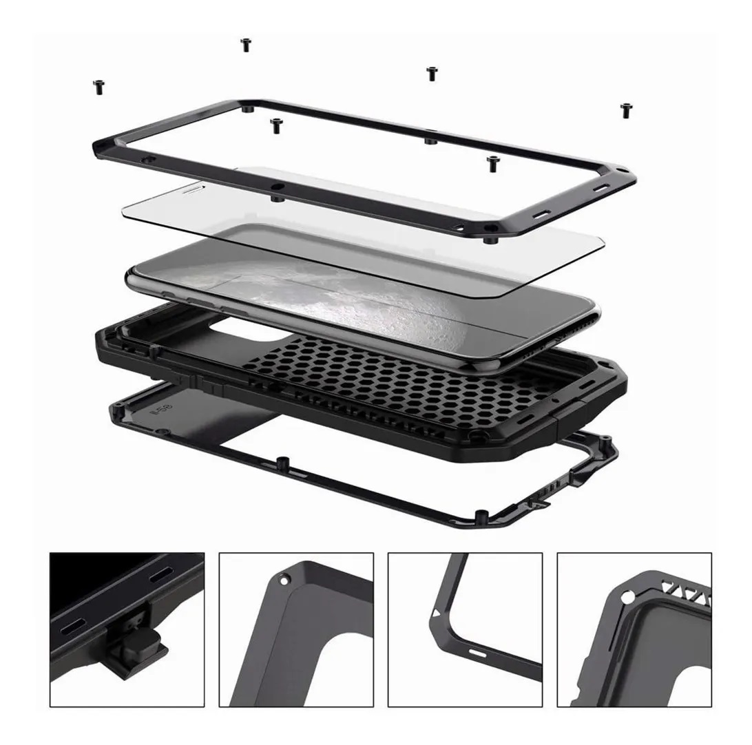 Funda Uso Rudo Para iPhone 11 Pro Max Alto Impacto Metalica Con Mica Gruesa Integrada