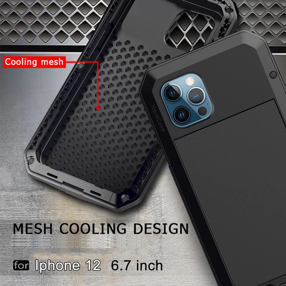 Funda Uso Rudo Para iPhone 12 Normal 12 Pro Alto Impacto Metalica Con Mica Gruesa Integrada