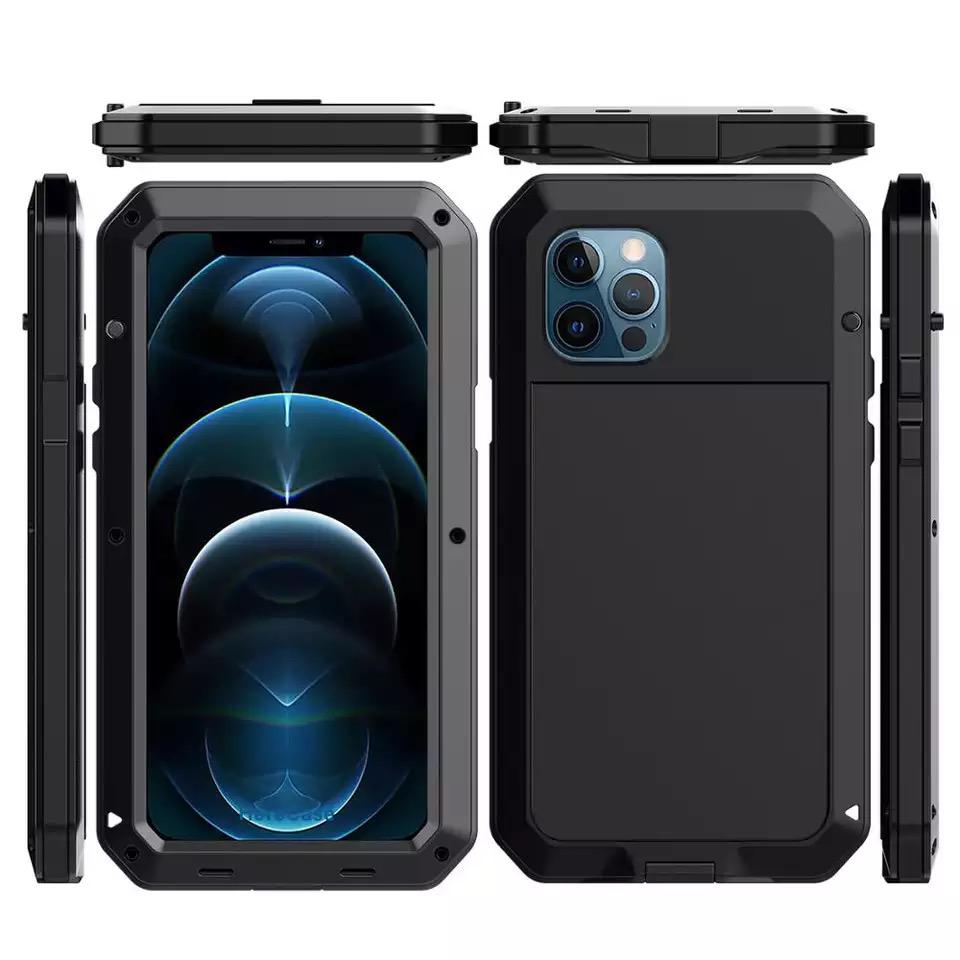 Funda Uso Rudo Para iPhone 12 Pro Max Alto Impacto Metalica Con Mica Gruesa Integrada