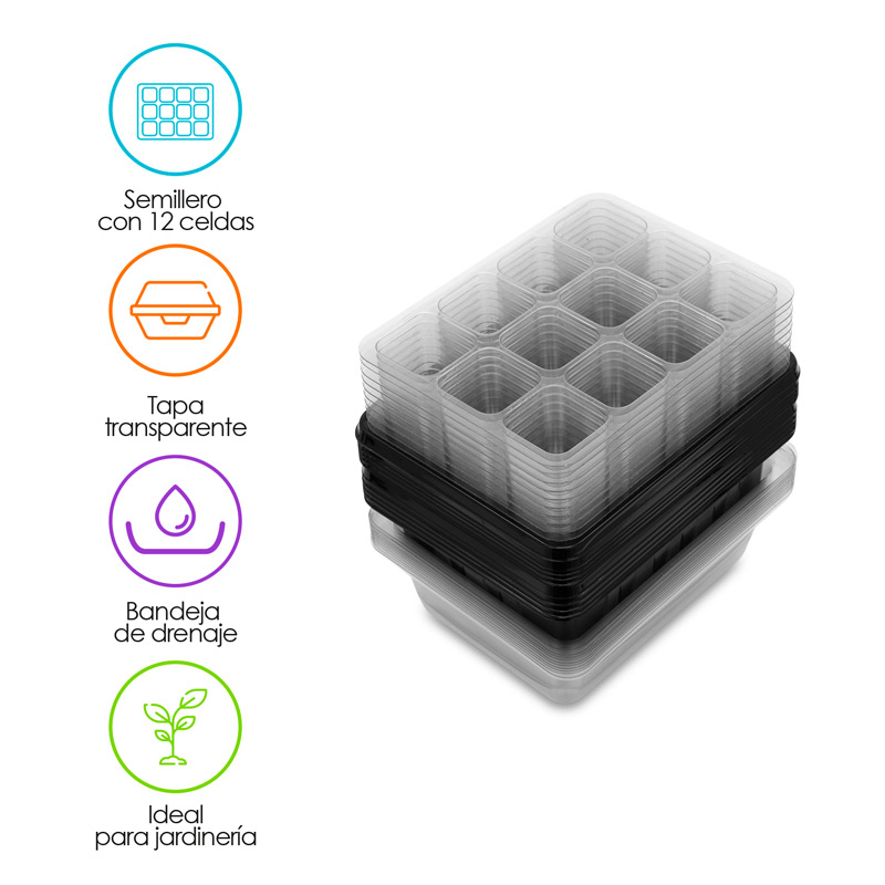Maceta tipo Semillero de Germinación con Tapa (10 Piezas) Redlemon