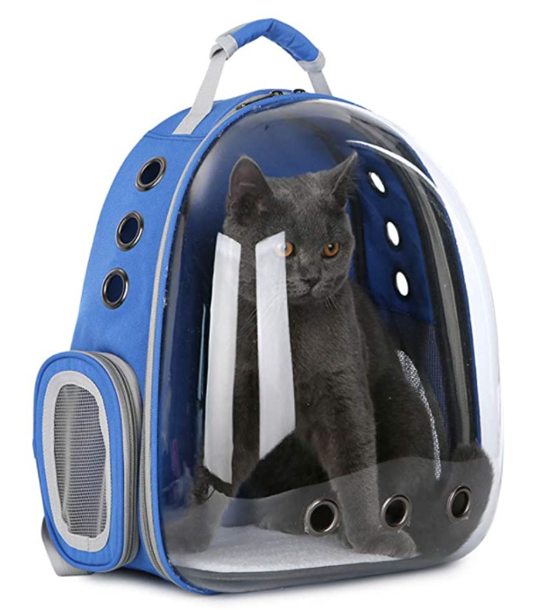 Mochila trasportadora para mascota ,Bolsa de Transporte para Mascotas Perro/Gato Mochila Portátil para Cápsulas Espacio Transparente Jaula Respirable (azul)