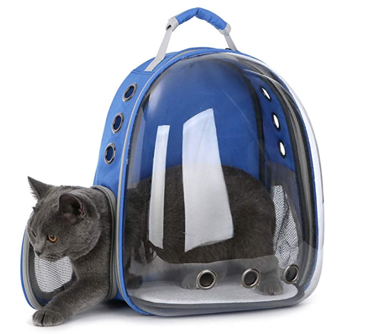Mochila trasportadora para mascota ,Bolsa de Transporte para Mascotas Perro/Gato Mochila Portátil para Cápsulas Espacio Transparente Jaula Respirable (azul)