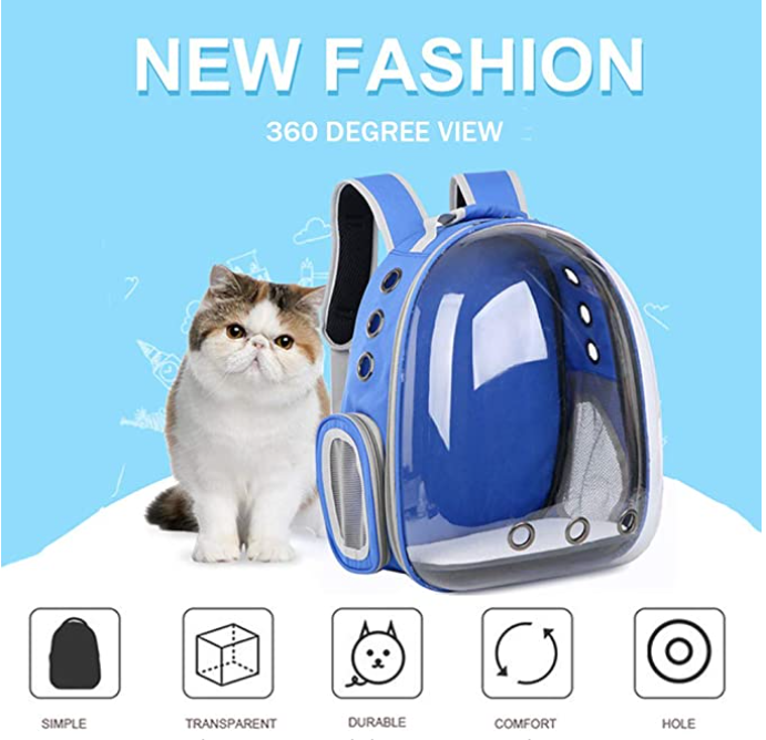 Mochila trasportadora para mascota ,Bolsa de Transporte para Mascotas Perro/Gato Mochila Portátil para Cápsulas Espacio Transparente Jaula Respirable (azul)