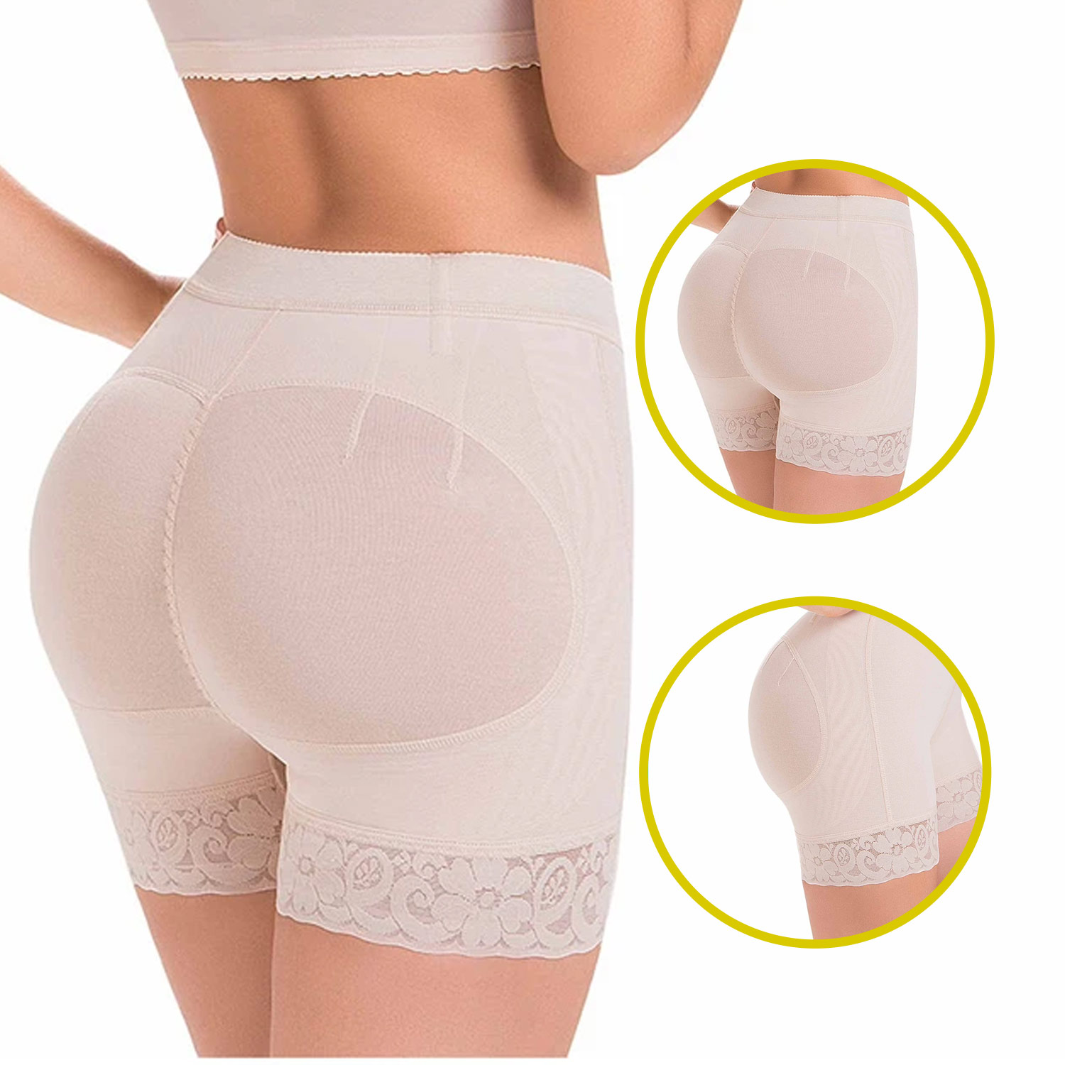 Powernet Plus - Pantalones cortos levantadores de glúteos de alta  compresión para abdomen y abdomen cortos Faja Colombiana Levanta COLA, Beige