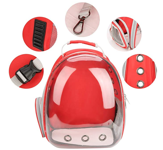 Mochila trasportadora para mascota  ,Bolsa de Transporte para Mascotas Perro/Gato Mochila Portátil para Cápsulas Espacio Transparente Jaula Respirable (roja)