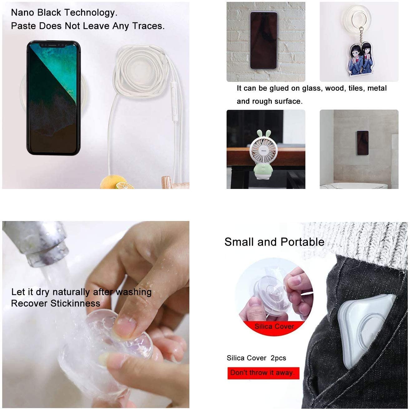 Nano Gel Pad Traceless Magic Sticker, [versión mejorada] antideslizante Nano Casual Paste Sticker Phone Holder para coche hogar oficina lavable-reutilizable-Multi-Functional-Stick a cualquier lugar y fácil de quitar, 1-Square