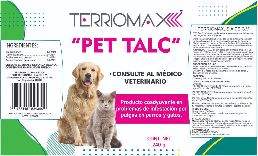 PET TALC (TALCO ANTIPULGAS PARA PERRO Y GATO)240 GRAMOS