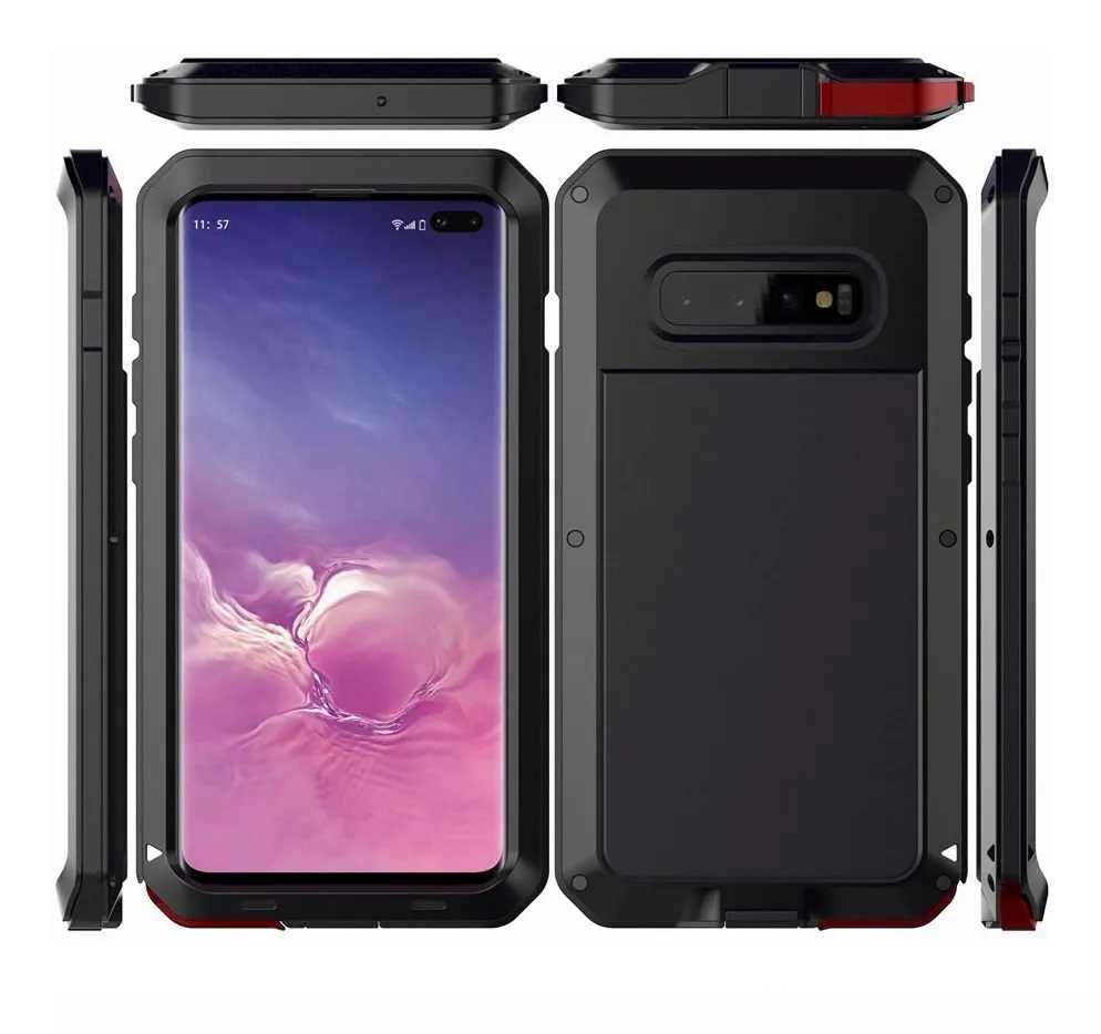 Funda Uso Rudo Samsung S10 Normal Galaxy Alto Impacto Metalica Con Mica Delgada Flexible