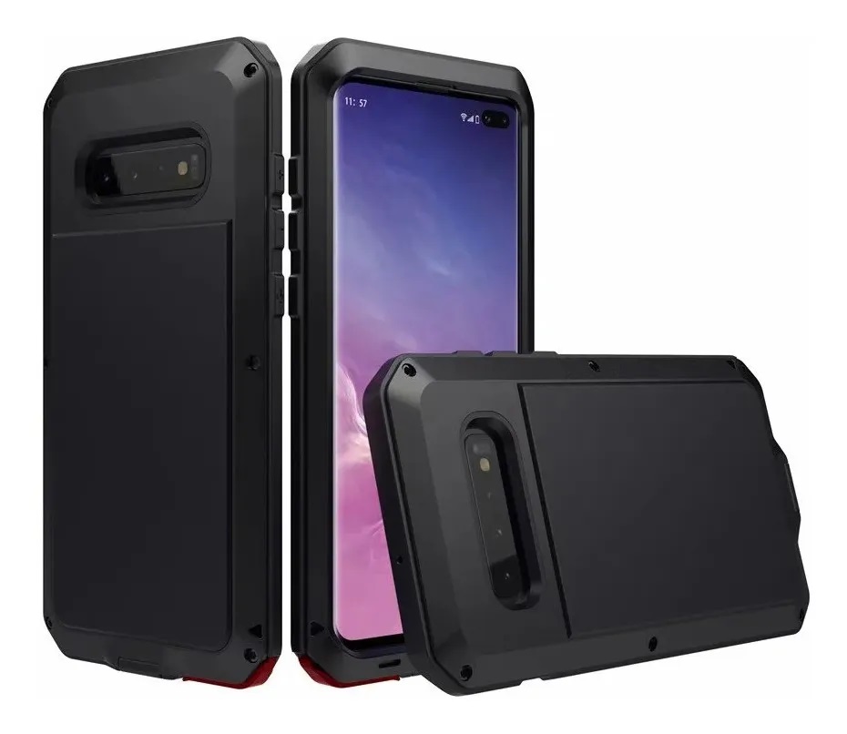 Funda Uso Rudo Samsung S10 Normal Galaxy Alto Impacto Metalica Con Mica Delgada Flexible
