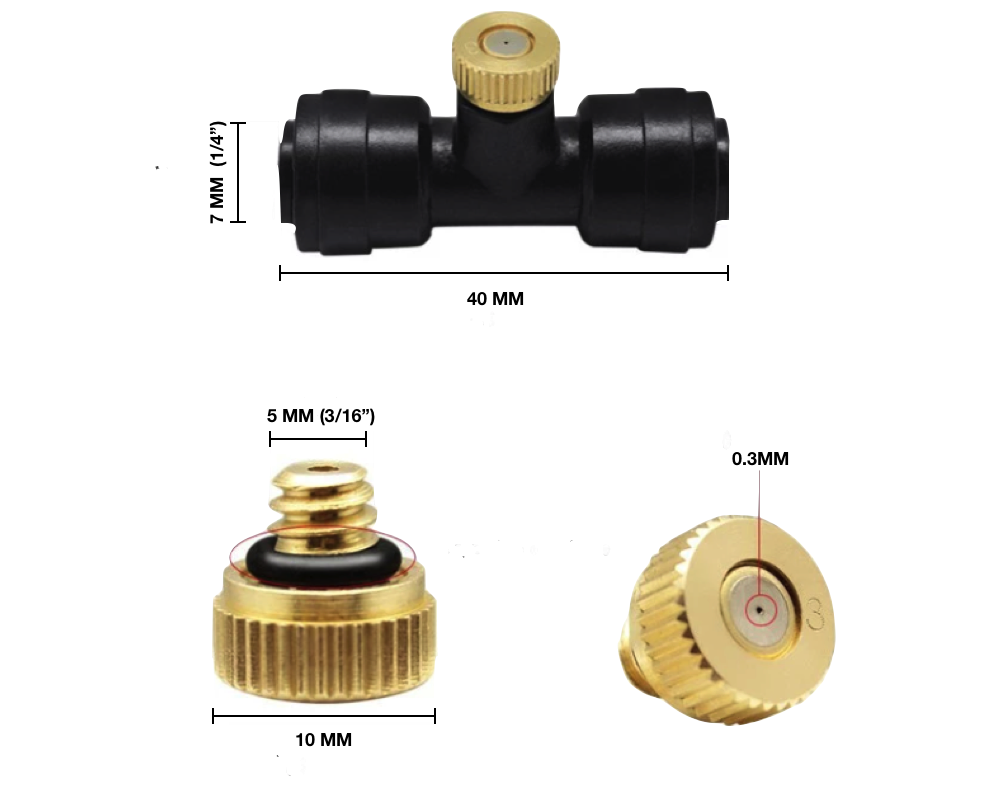 6 Espreas Boquillas con Tee Aspersoras Nebulizadoras Riego 1/4"