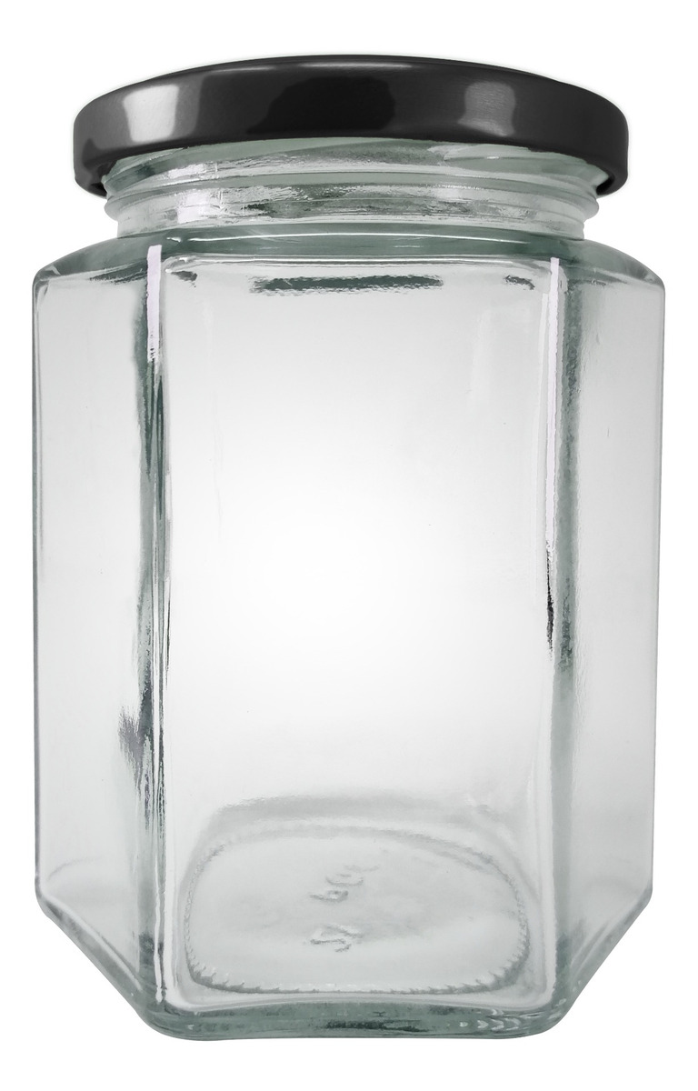 Frasco Vidrio Hexagonal 250 Ml 8.5 Oz (24 Pz) Envase Etc Tapa Negra.