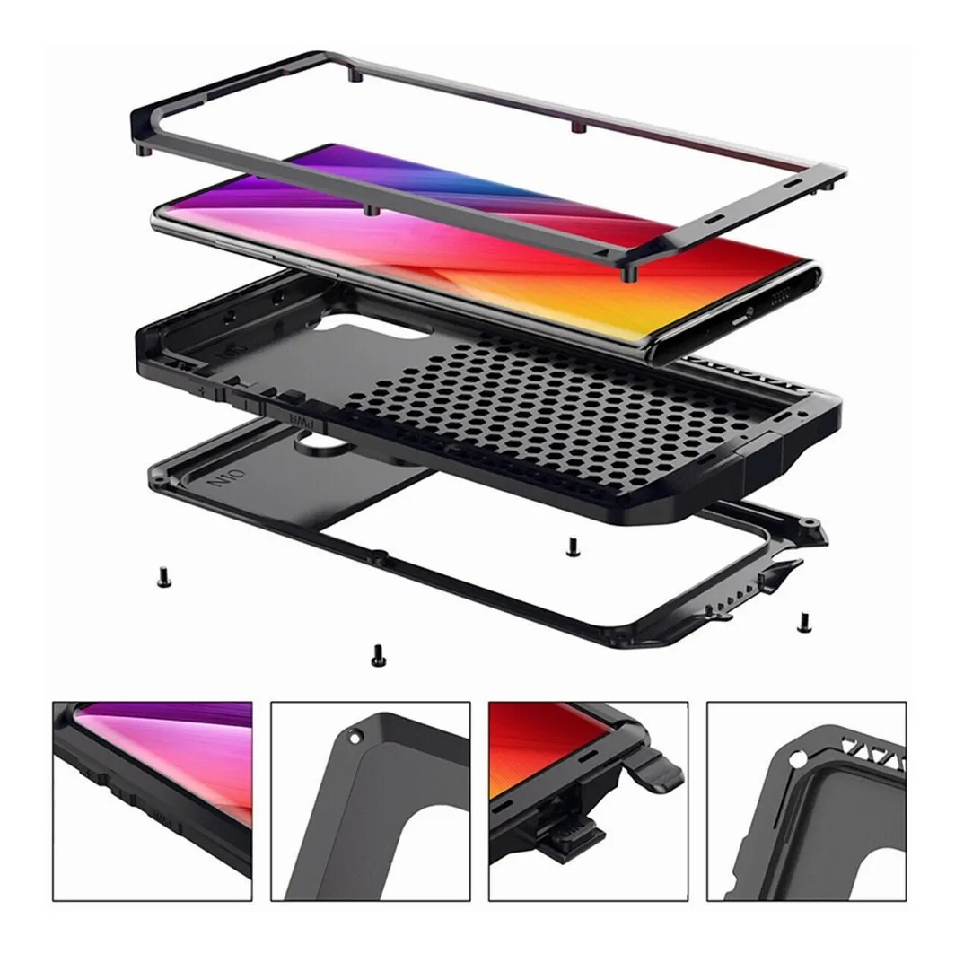 Funda Uso Rudo Samsung Note 10 Galaxy Alto Impacto Metalica Con Mica Delgada Flexible