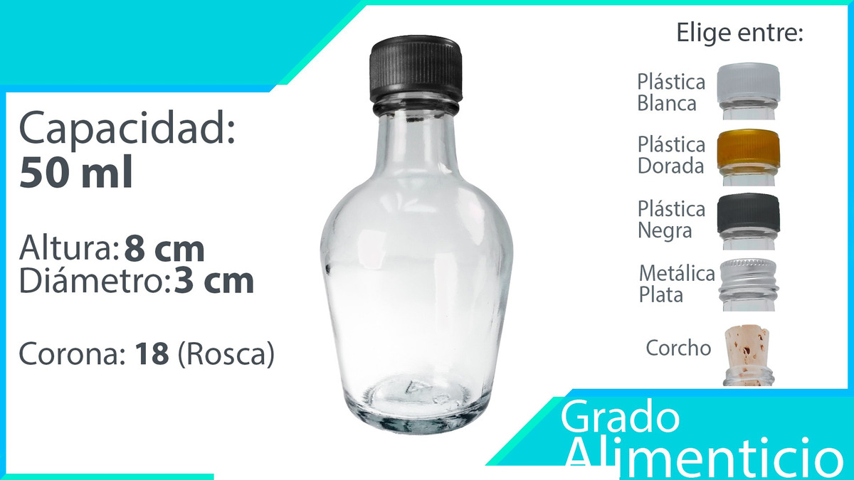 Mini Frasco Vidrio 50 Ml 1 Pz Corcho Rosca Blanca