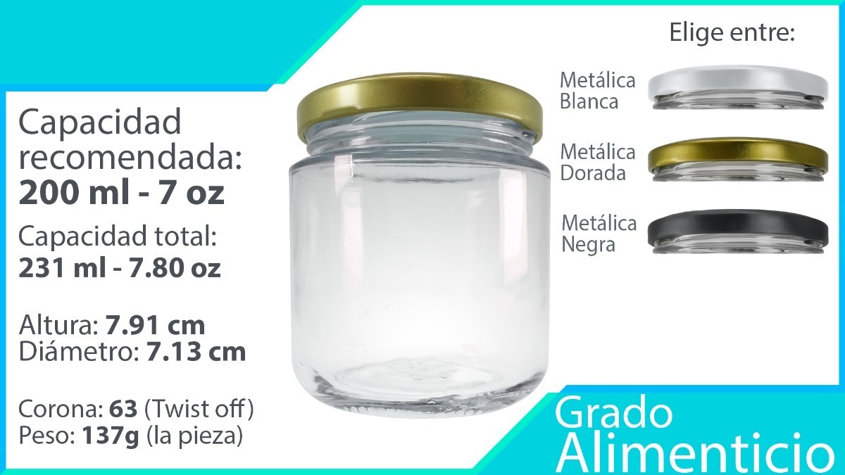 Frasco De Vidrio 7 Oz 200 Ml 12 Pz Recuerdos Dulceros  Etc Tapa Blanca