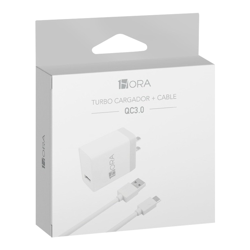 Combo Turbo cargador con Cable tipo C 1Hora Blanco