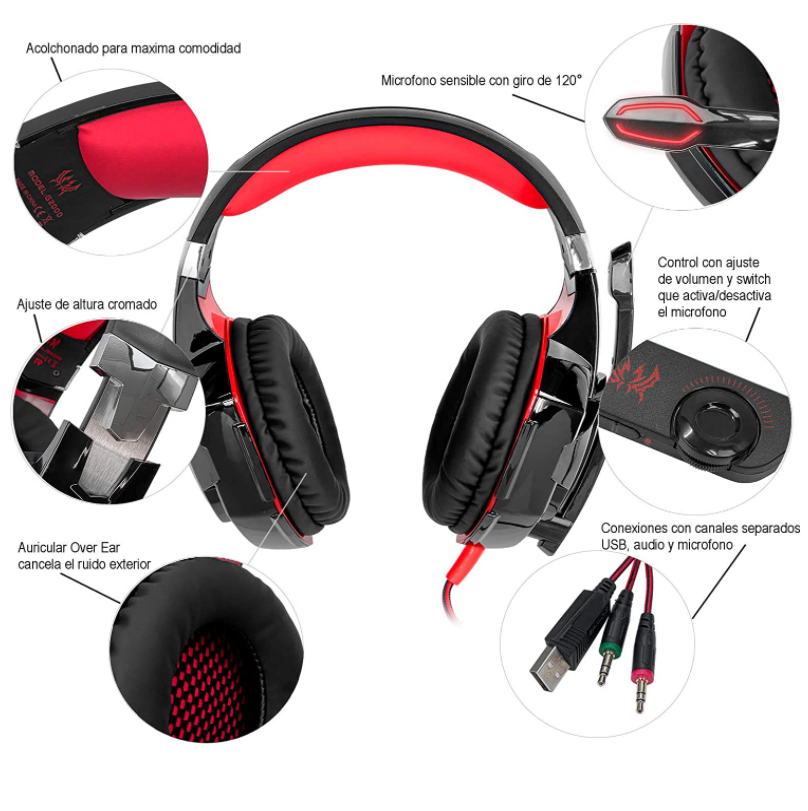 Audífonos Auriculares para Juegos con Aislamiento de Ruido con Cable Control del Volumen audifonos Gammer G2000