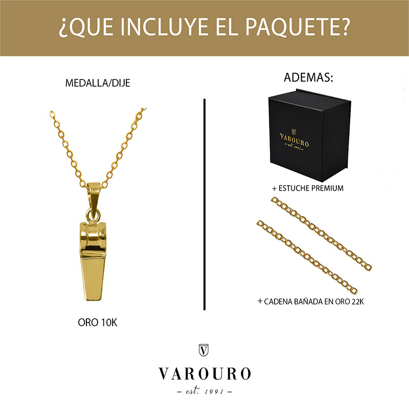 Hermoso Dije Silbato    VAROURO  Oro 10k Amarillo | Amor + Cadena Regalo