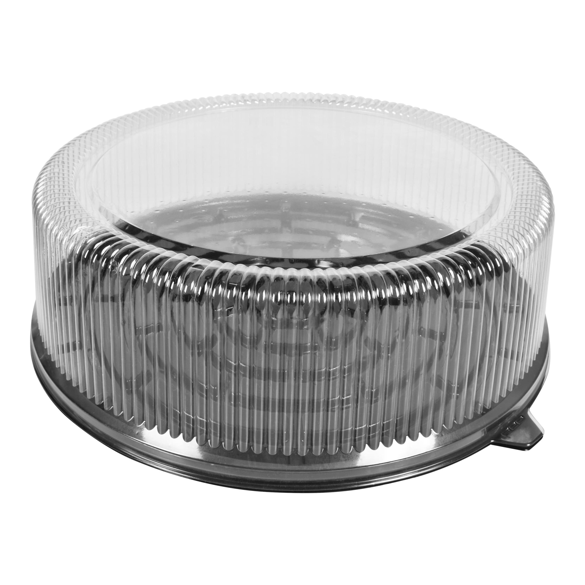 Domo para pastel extra grande, ideal para pasteles de 33cm de diametro y 10.5cm de alto, Transparentes Base Negra, 25 domos y 25 bases, DB12A WOW