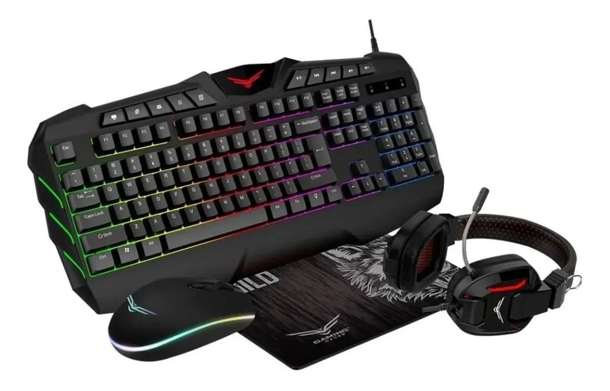 Kit de teclado y mouse gamer Naceb NA-0934 Inglés US de color negro