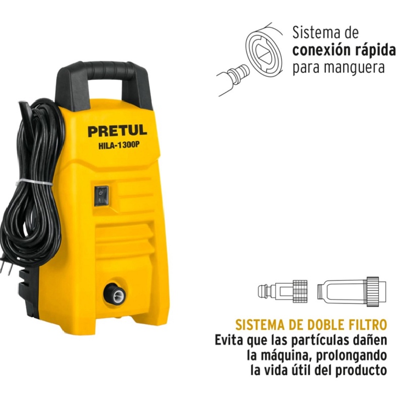 Hidrolavadora electrica 1300 psi HILA-1300P de 1.6 HP Pretul para Lavar carros autos Casa Limpieza general con agua