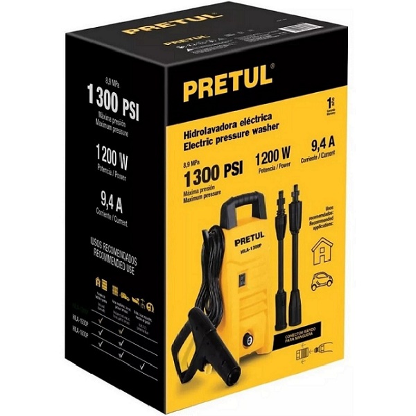 Hidrolavadora electrica 1300 psi HILA-1300P de 1.6 HP Pretul para Lavar carros autos Casa Limpieza general con agua