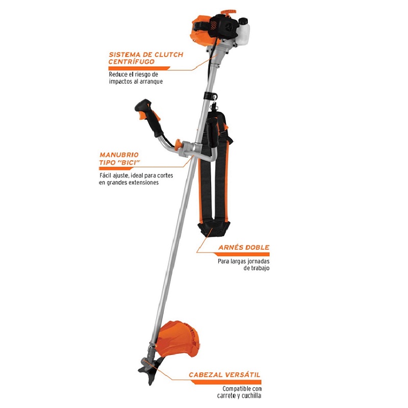 Desmalezadora a gasolina de 33cc Mango bici de 18" Calidad Premium Truper Mosco de Jardinería Corta pasto Hierbas Malezas