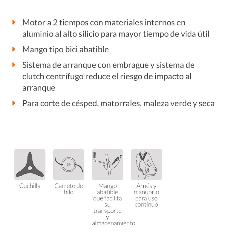 Desmalezadora a gasolina de 33cc Mango bici de 18" Calidad Premium Truper Mosco de Jardinería Corta pasto Hierbas Malezas